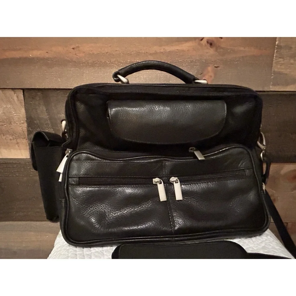 Wilsons Leather‎ Black Messenger Bag Multi Pocket Organizer Briefcase